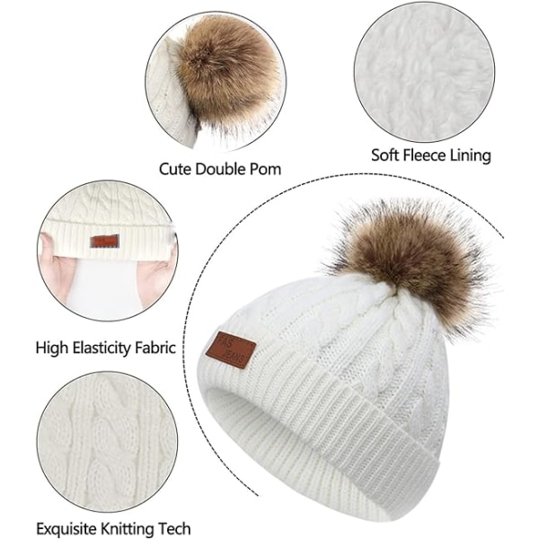 (Valkoinen) Lasten yksivärinen lämmin hattu, huivi ja hanskat kolmessa