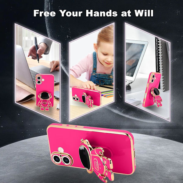 iPhone 16-fodral, Söt 3D Astronaut Stativ med Kickstand Stötsäkert Bling Silikon Mjukt Telefon Bakskydd för Apple iPh