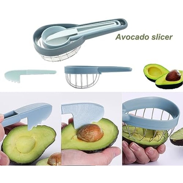 Avocado Skærer Kiwi Skærer, 3 i 1 Rustfrit Stål Avocado Kiwi Terning og Skaller Værktøj, Frugt Skaller til Avocado og