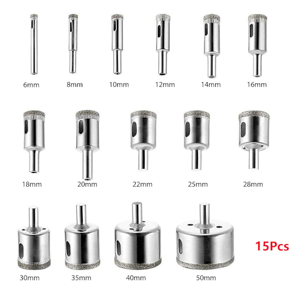 (15 stk. 6-50 mm) Diamant hulsav bor til fliser