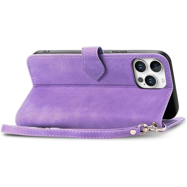 Etuier til iPhone 16 Pro Max Pungetui til Kvinder med Kortlomme Præget Blomst Lynlås Pung PU Læder Flip Cover w