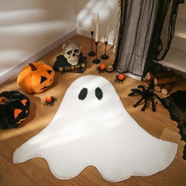 Halloween Spøgelses Badeværelsesmåtter, Ultra Blød Spøgelsesformet Bademåtte, Maskinvaskbar Hvid Badekar Stue Soveværelse Børn til