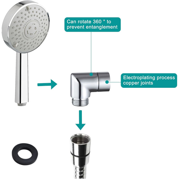 90° Duschhuvud Adapter - Duschhuvud Vinkelkoppling - Duschslang Adapter Silver