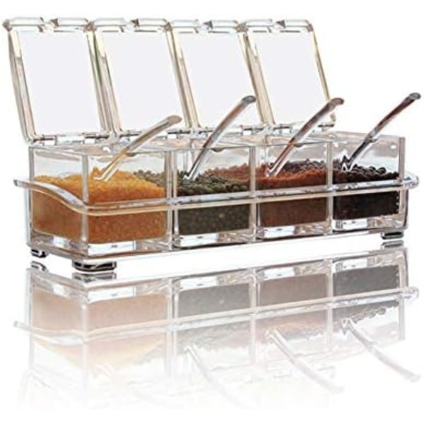 Clear Seasoning Box,V-Resourcing 4 Pieces Clear Seasoning Storage Container for Spice Salt Sugar Cruet,Condiment Jars wi