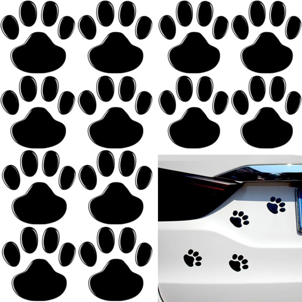 (Svart) 12 delar Bear Dog Paw Car Stickers, 3D Animal Paw Print C