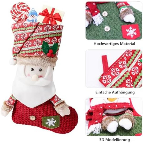 3 st stora julstrumpor Julstrumpor Julstövlar för eldstad, träd, skyltfönster, godispåse (Jultomten Snöman