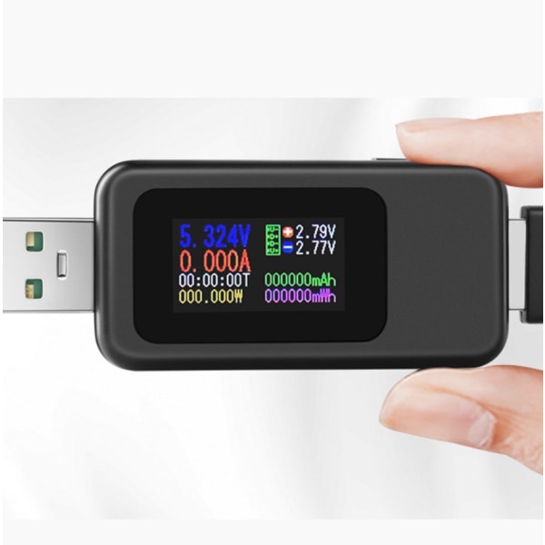 USB C -virta- ja jännitetesteri, digitaalinen yleismittari, LCD-näyttö, USB-mittari, jännitteenmittari, virtamittari, kapasiteetti, virtalähde