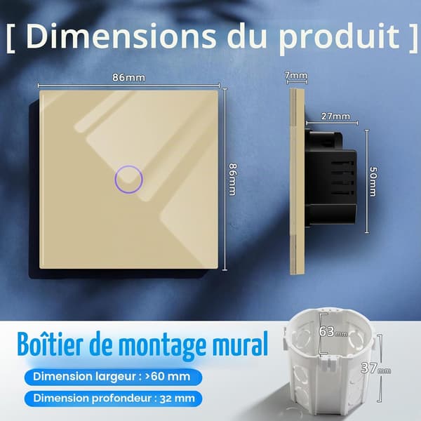 1-vägs touchströmbrytare guld, ljusströmbrytare med LED-display, touchströmbrytare med touchsensorpanel