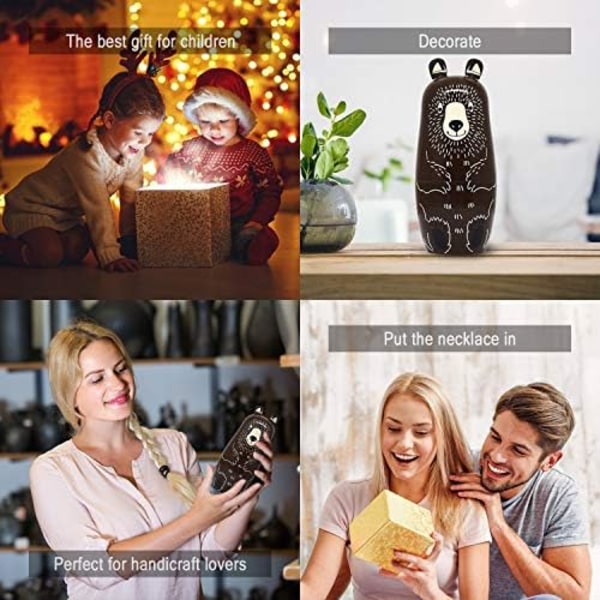 Björnar Trämatryoshka Dockor för Barn Handgjorda Söta Cartoon Djur Mönster Nesting Doll Leksak Staplingsdocka Set om 5