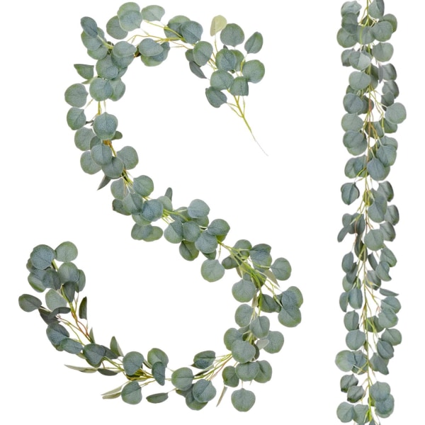 Set of 2 7.5 Feet Artificial Eucalyptus Garland Faux Silk Eucal