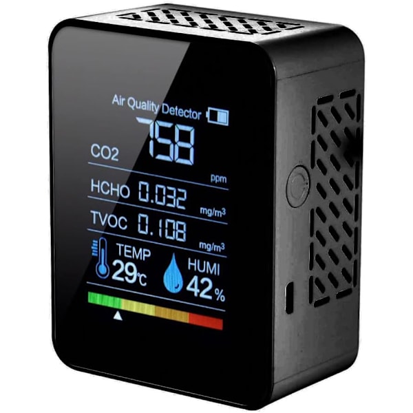 Kuldioxiddetektor 5 i 1 Indendørs luftkvalitetsdetektor CO2 Digital TVOC HCHO Meter Temperatur H