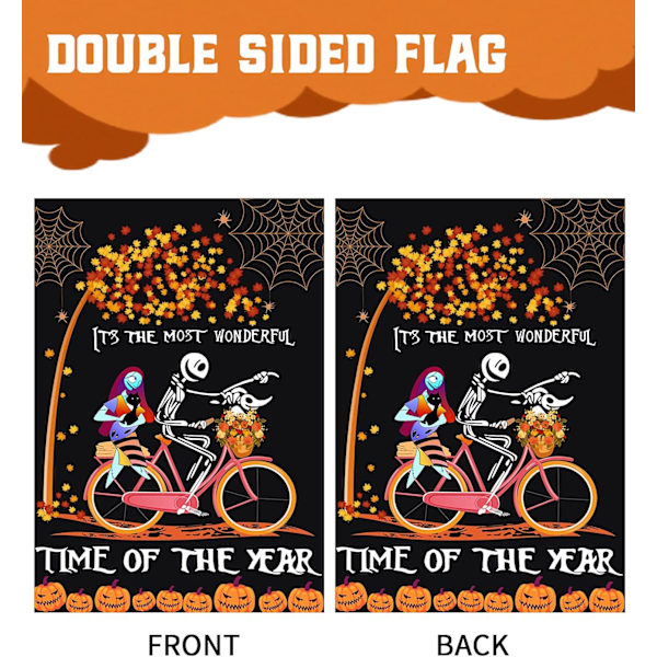 Halloween Trädgårdsflagga, 12x18 Tum Dubbelsidig Skräck Pumpa Spöke Cykelmönster Husflagga för Utomhusgård Heminredning