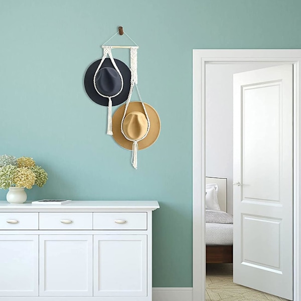 Boho Hat Hangers Veggmontert Kan Hat Organizer Holder Cap Display Oppbevaringsstativ Makrame Hat Henger Bo