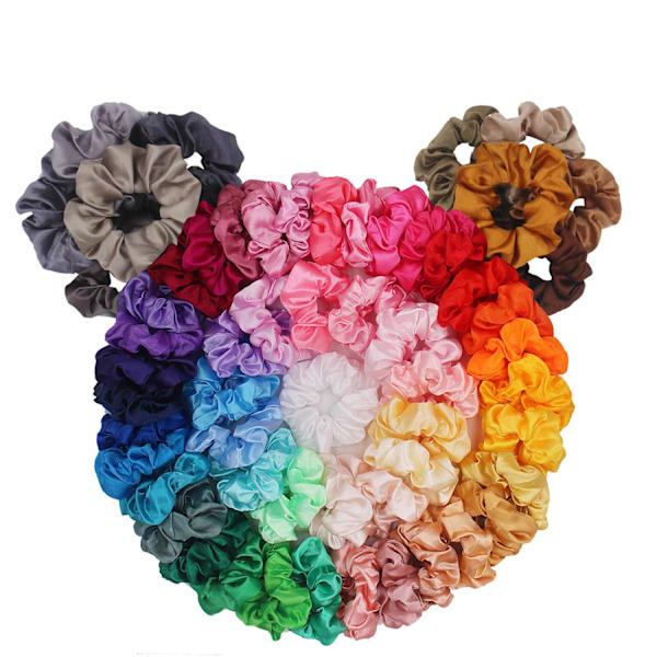 60 pak satin silke scrunchies til hår, silkeblødt krøllet hår tilbehør