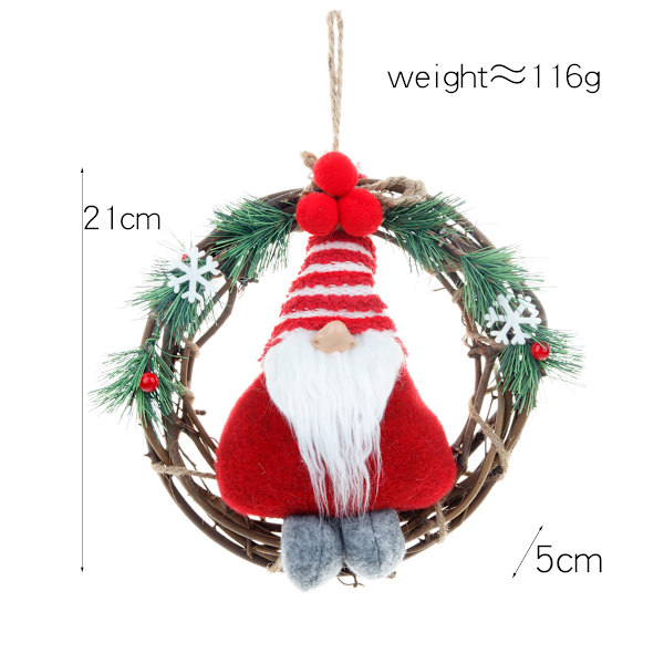 1 stk julepynt flettet krans julepynt hængende guirlande（21cm rød）julenisse dukke