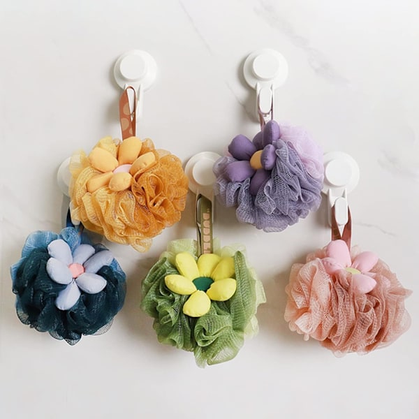 Bad- och duschsvamp, Loofah-svamp, Blommönster, Nätboll, Badsvamp för kvinnor och män, Gul