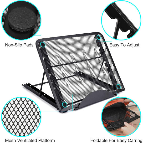 Multi-vinkel bærbar PC-stativ Ventilert rustfritt stål bærbar PC-stativ Justerbar ergonomisk lett fo