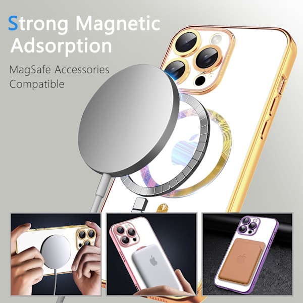 1 st  för iPhone 16 Pro Max MagSafe-fodral med kameraskydd, fullständigt skyddande transparent magnetiskt fodral kompatibelt med