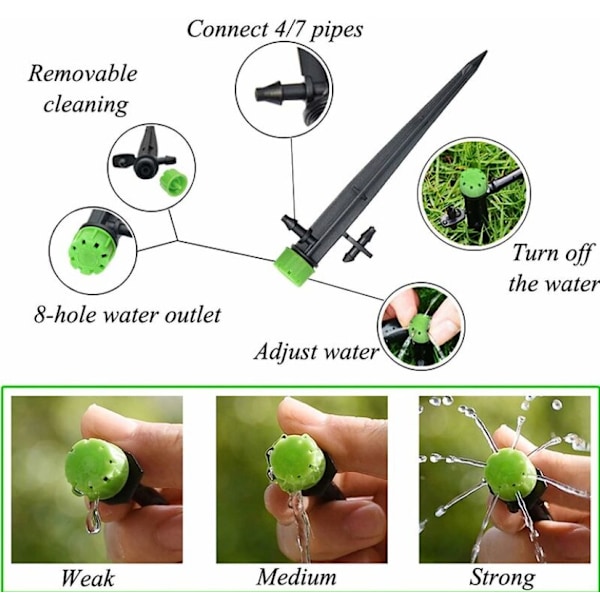 Grøn 50 stk. mikro dryp vandingssprinkler, 360 grader 8 huller