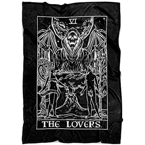 Tarot Kort Kast Tæppe - Grim Reaper Gothic Par Valentinsdag Halloween Hjem Decor