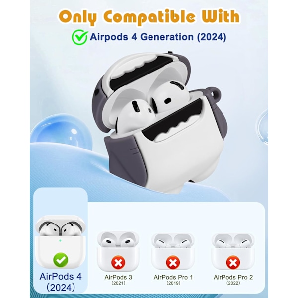 Skal för Airpods 4:e generationen 2024, Sött Tecknat Kawaii - med Nyckelring Rolig Design Skyddsskal för Tjejer Tonåringar Kvinnor Fodral för Air Pods 4:e, Haj