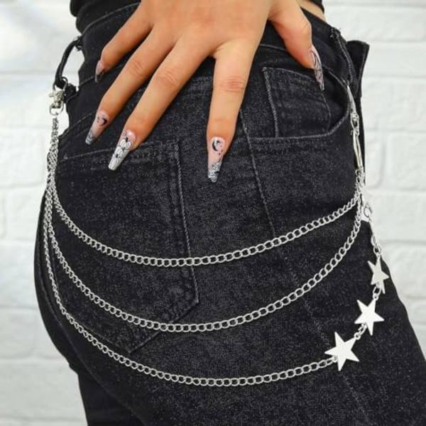 Tähti Housun Ketju Hopea Goth Lompakon Ketju Punk Kerrostettu Jeans Ketju Naisille ja Miehille