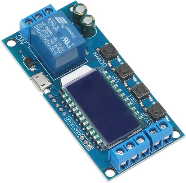 5V Tidsforsinkelsesrelæ Switch Delay-Off Cyklustimer med LCD-display Understøtter Micro USB 5V Strømforsyning