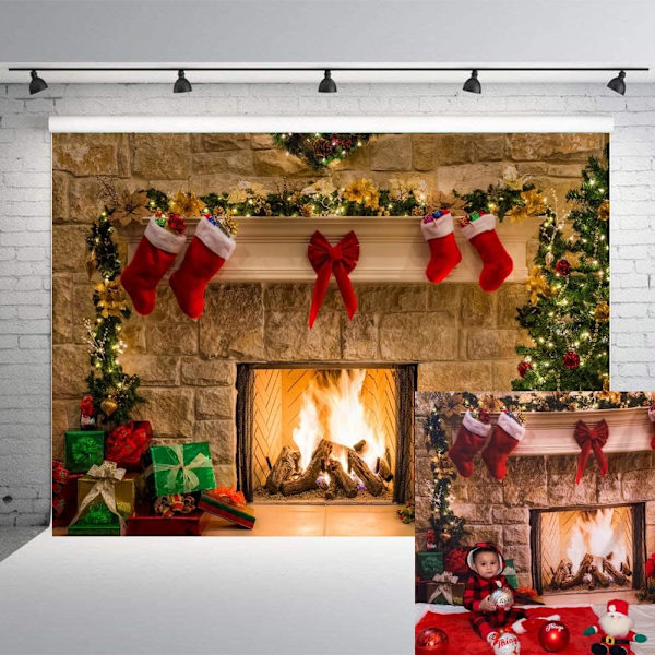 Julebakgrunn Jul-tema Peisbakgrunn Juletre Sokk Gavedekorasjoner for Julfestforsyninger 7x5F