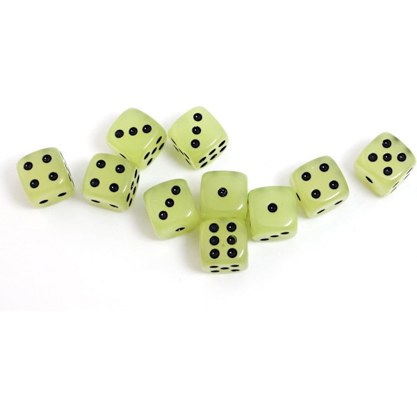 10-pak D6 sekssidede glødende terninger til DND, MTG, RPG, Tenzi, Farkle, Yahtzee, Bunco, matematikundervisning, bordspil
