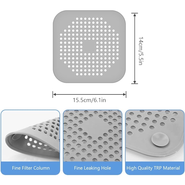 (Hvid+Grå) 4 x Afløbsbeskytter, Vaskesil med sugekop, Badekar Afløbsdæksel Sil, Hår
