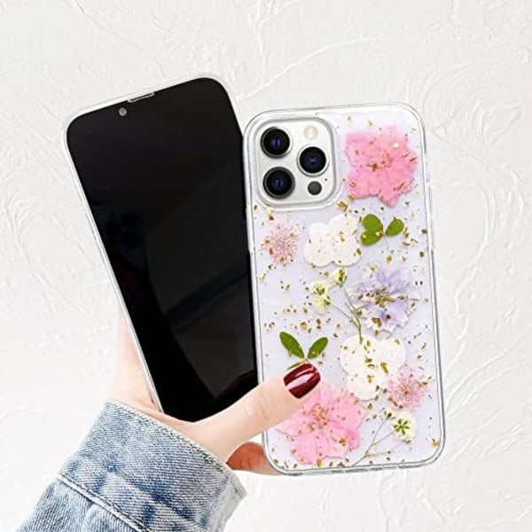 iPhone 13 Pro Max -puhelimelle suunniteltu painettu kukkakotelo, söpö bling-glitter-kiilto kirkas designilla pehmeä silikoninen TPU-kumi