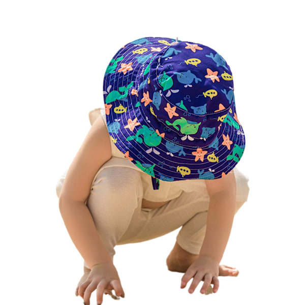 1 stk, hatt omkrets, UPF50+ bredbremmet barnesolhatt gutt jente sol starfish 46-50cm