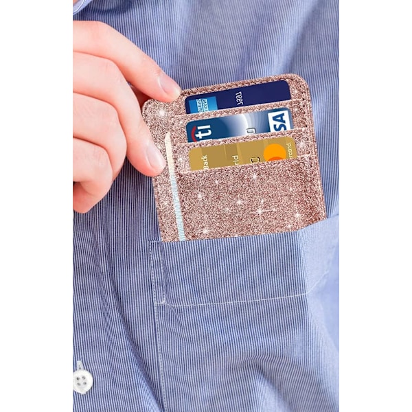 Glitter Rose Kortlommebok Foran Lomme Minimalistisk Lær Med RFID Blokkering Kortlommebok For Menn & Kvinner