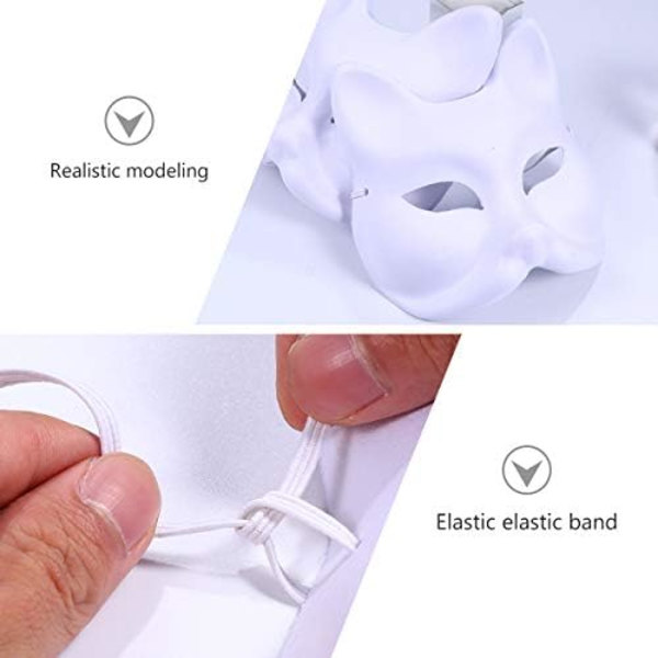 3 stk. Therian-masker Hvide Kattemasker Blanke DIY Halloween-maske Dyre Halvmaske Maskerade Cosplay Party