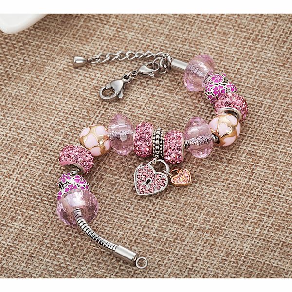 Charm armband för kvinnor flickor pärla strass berlocker justerbar