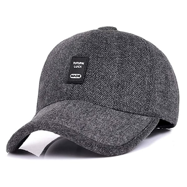 Grå Baseball Cap Mænds Vinter Varmt Uld Fleece med Øreklapper Pe