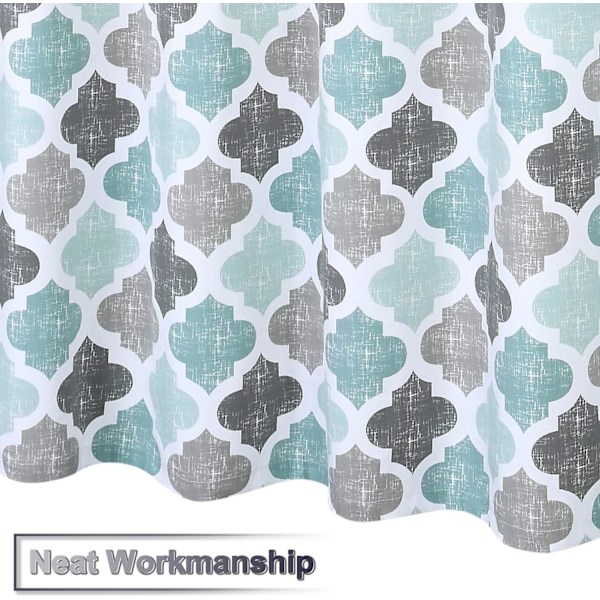 Duschdraperi i Tyg, Geometrisk Quatrefoil-Mönster, Modern Poly-Bomulls Duschdraperi för Badrum, Aqua/Min