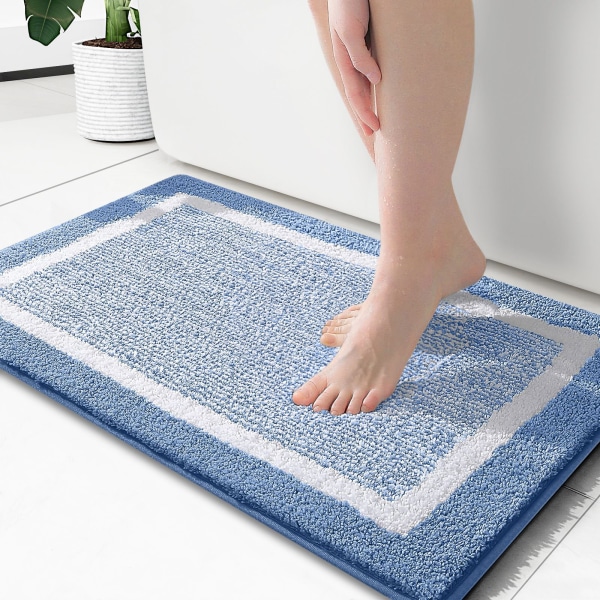 (blå)1 Mikrofiber Mjuk Badmatta, halkfria badrumsmattor, Machin