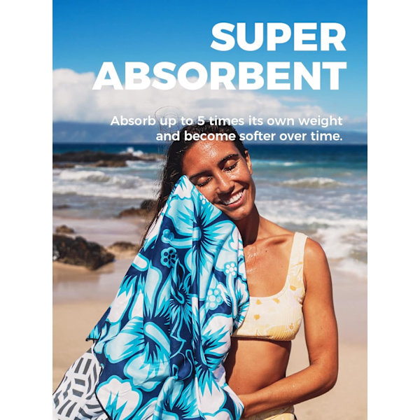 Ultralet Mikrofiber Strandhåndklæde, Hurtigtørrende, Absorberende Strandtæppe, Blødt og Let Pleje Badehåndklæde til Fitness, Rejser, Strand, Svømning, 160x80cm