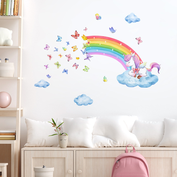 Regnbågs Unicorn Väggdekaler Fjärilsväggdekaler