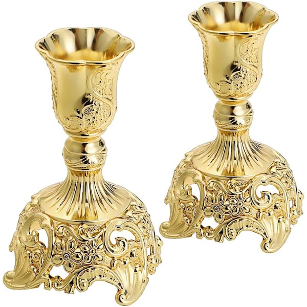 Set med 2 koniska ljusstakar, eleganta ljusstakar i mässing, kandelaberset för bröllop