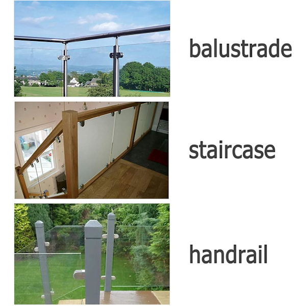 4-pack 304 rostfria glasklämmor - Lämplig för 10-12 mm glasruta - Justerbart glasfäste