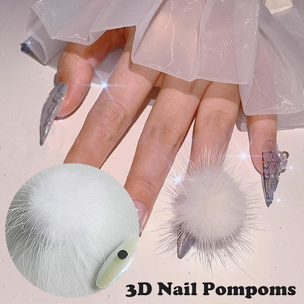 24 stk Magnetiske Neglekunst Charms 3D Fluffy Plush Balls Charms til Akrylnegle Aftagelige Pom Poms Kugler Y2K Neglekunst Sup