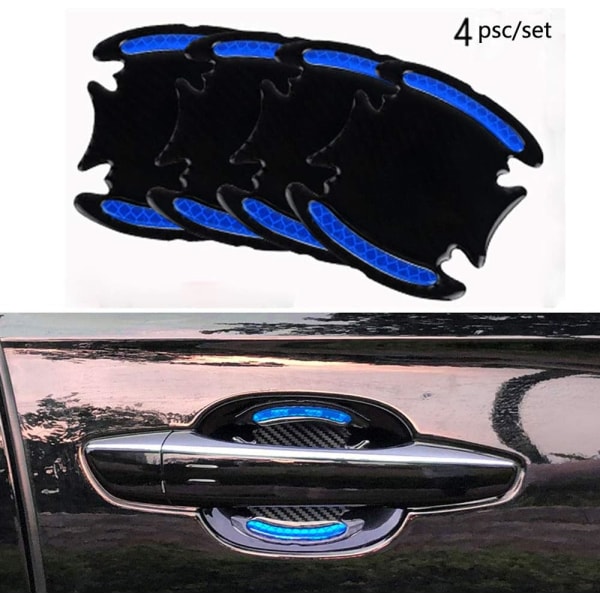 4 stk Bil (Blå) Reflekterende Klistermærke Dørgreb Dørskål Pro
