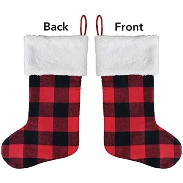 Joululahjasukat 4 kpl 18 tuumaa, Suuret Buffalo Plaid Joululahjasukat Tekoturkisreunuksella, Maalaismainen Rustic Holiday Sisätiloihin