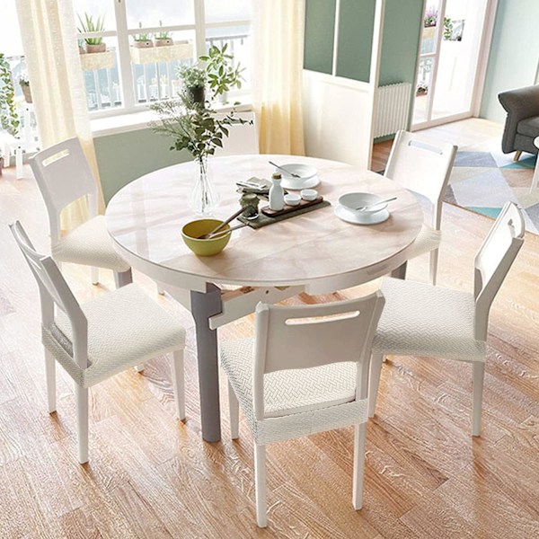 4 kpl Jacquard-joustavat ruokatuolin päälliset, irrotettavat ja pestävät (selkähihnoilla), beige