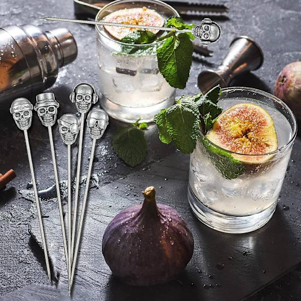 10 kappaletta Halloween-cocktailtikkuja, kallo ruostumatonta terästä hedelmätikkuja