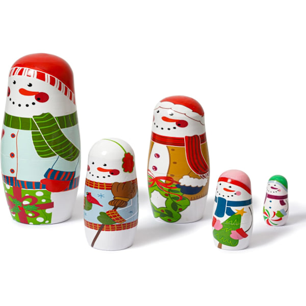 5 st julryska babuschka dockor, söta handgjorda trä snögubbar matryoshka babuschka dockor staplingsleksaker för barn jul