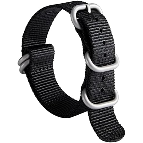 2 kpl Nylon-kellohihnat, Paksu Premium Ballistic Monivärinen Nauha Miehille ja Naisille 20mm, Sotilashenkinen Raskaankalustinen 5 Renkaalla, Hopea
