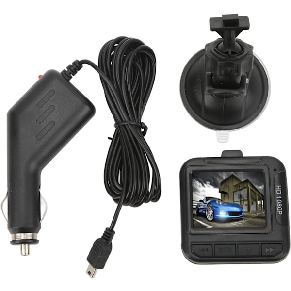 Dashcam 1080P Bilkörningsinspelare, 1,6 tums färgskärm DVR Dash Cam-inspelning för bil, Rörelsedetektering Röst